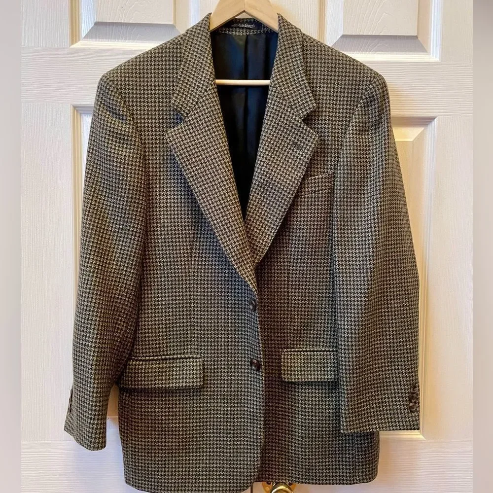 Vintage Classic Men's Houndstooth Blazer in Black and White 38R